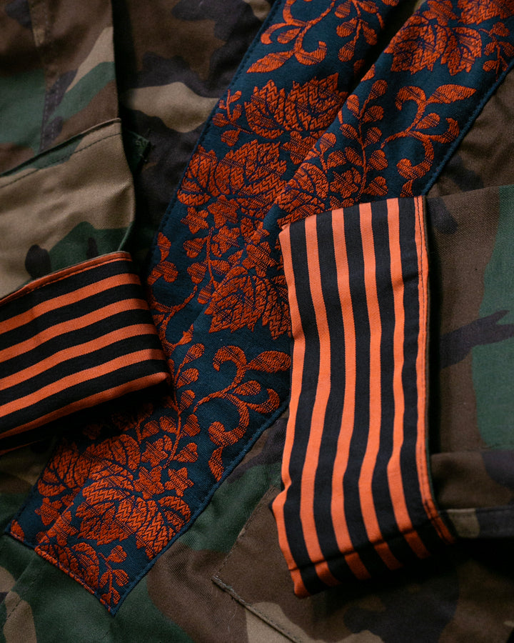 Kiriko Custom Military Jacket, Camo Patched, Kiku-Karakusa