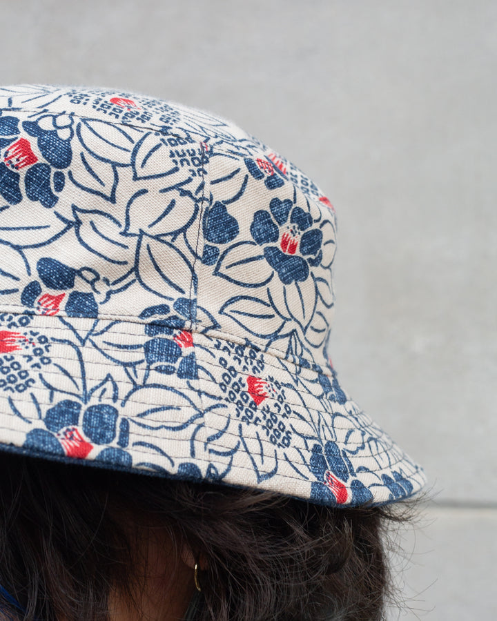 Kiriko Original Bucket Hat, Reversible, Cream Tsubaki Denim
