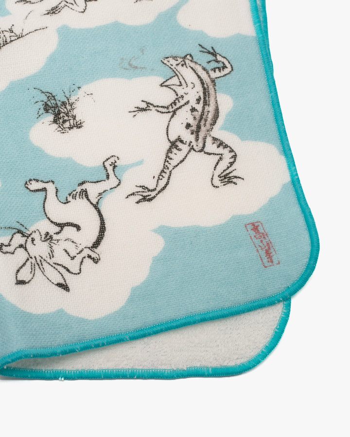 Musubi, Gauze Pile Handkerchief, Choju Jinbutsu Giga, Sumo, Blue, 10" x 10"