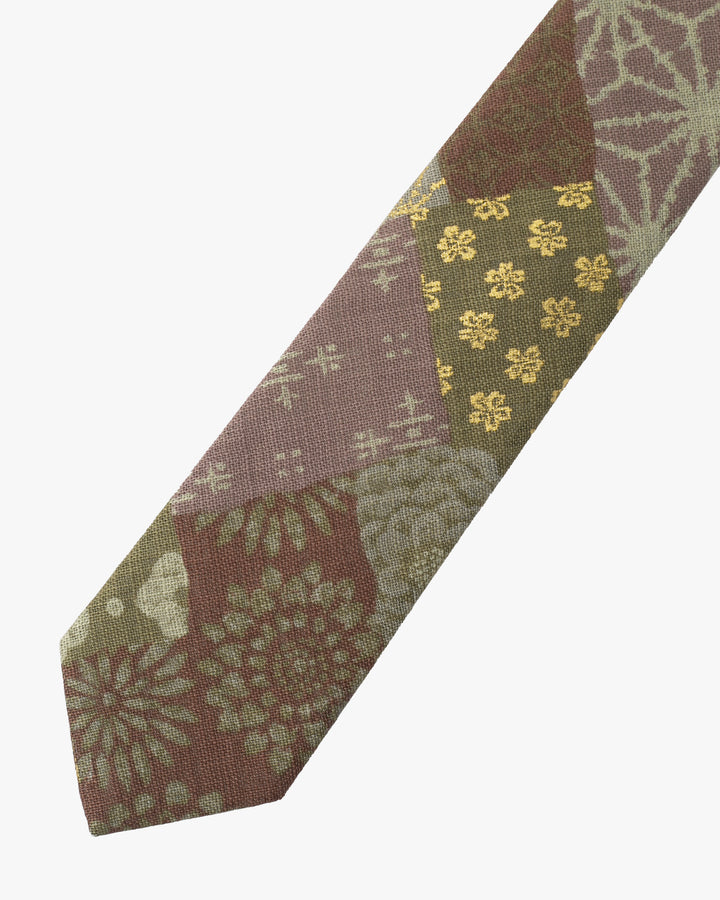 Kiriko Original Tie, Patchwork Style, Azuki and Gold