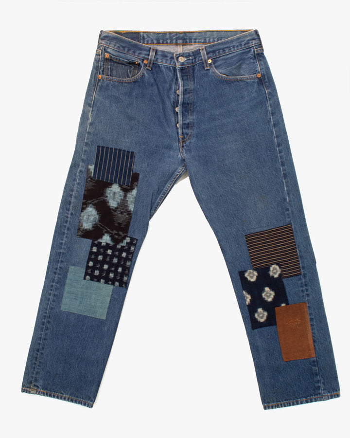 Kiriko Custom Denim Jeans, Patched Vintage Boro, Levi Brand - 32" x 30"