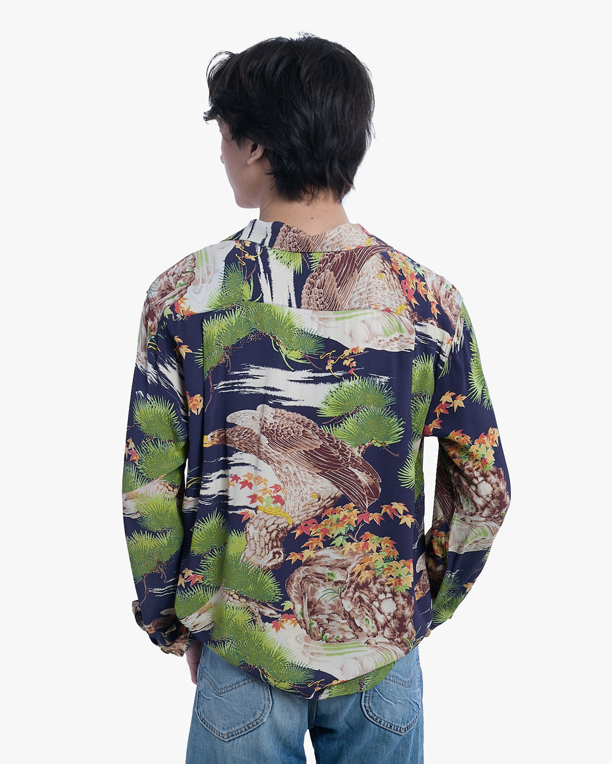 Japanese Repro Long-Sleeve Shirt, L, Toyo, Eagle with Branches and Autumn Leaves