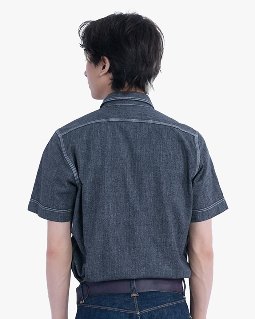 Japanese Repro Short-Sleeve Shirt, L, Jelado, Dark Grey with Light Stitching