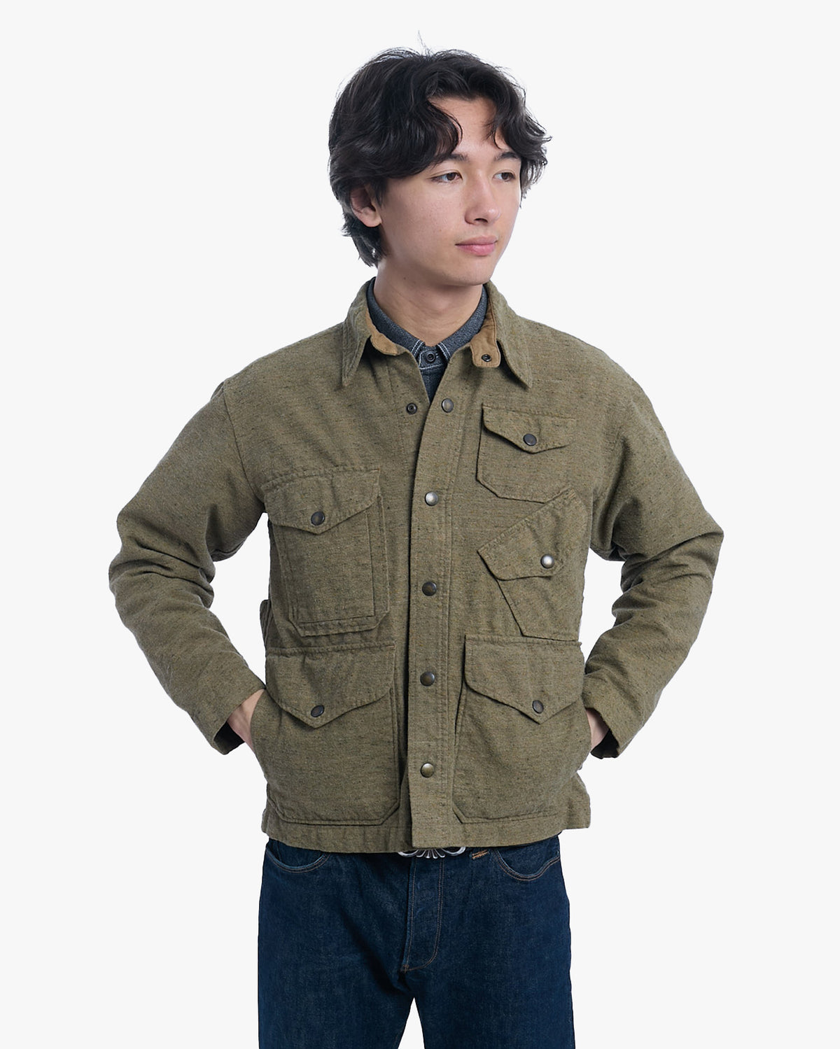 Japanese Repro Jacket, M, Gypsy & Sons, Olive with Asymmetrical Pockets
