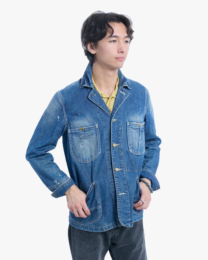 Japanese Repro Jacket, S, Schott, White Splattered Medium Wash Denim
