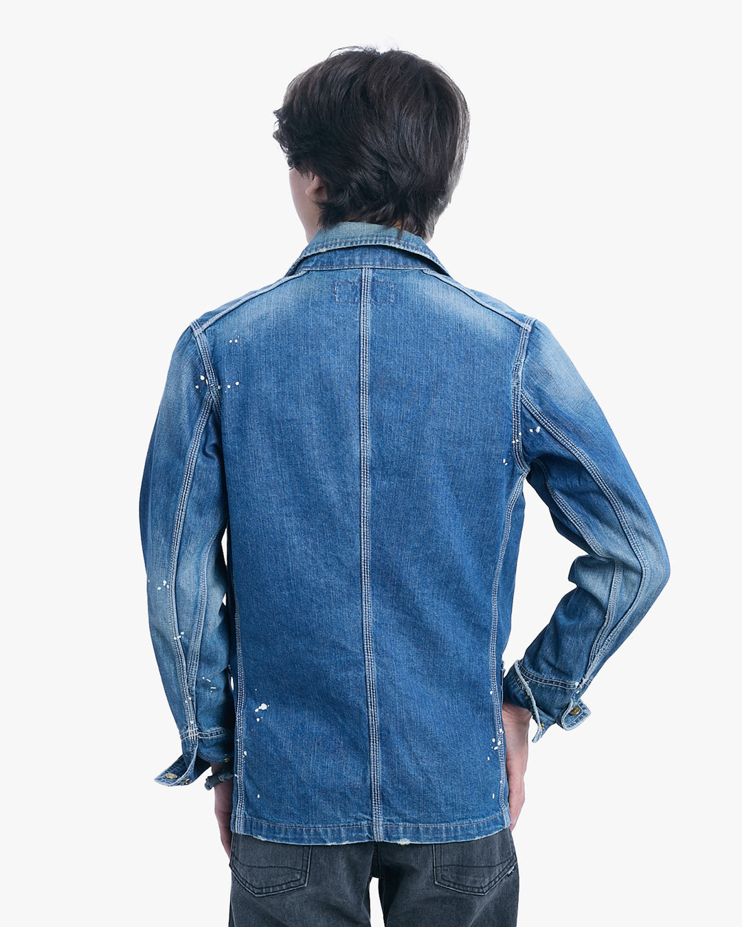 Japanese Repro Jacket, S, Schott, White Splattered Medium Wash Denim