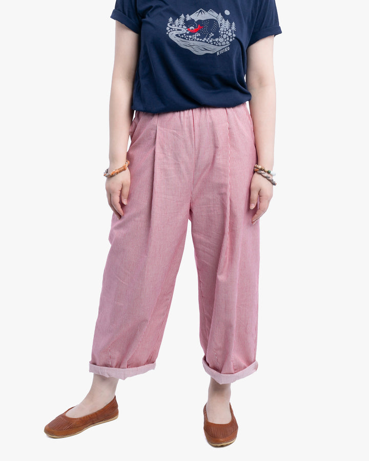 Kiriko x ToK, Lantern Pants, Tsumugi Weave, Red and White