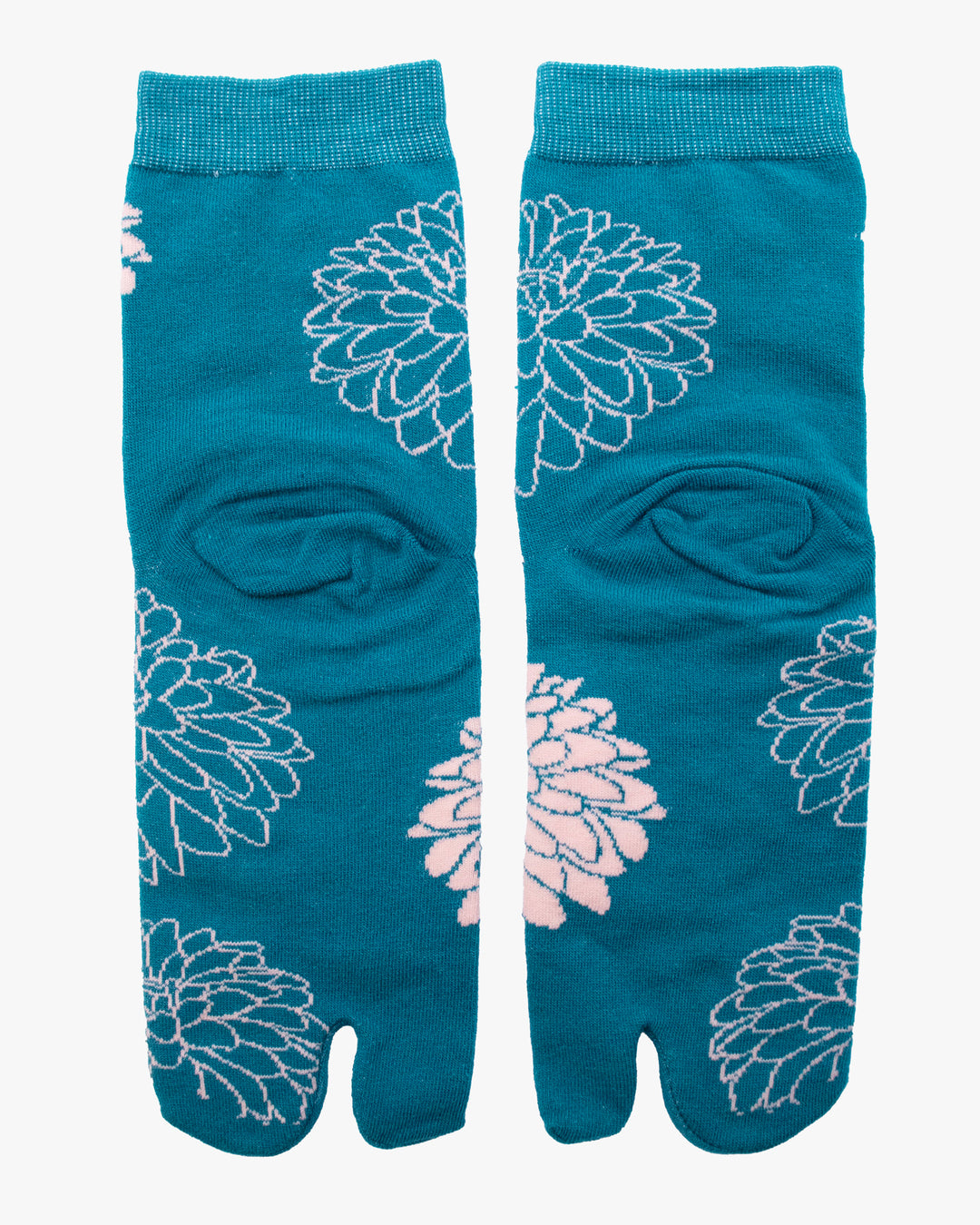 Kurochiku, Tabi Socks, Crew, Teal with Pink Flowers (S/M)