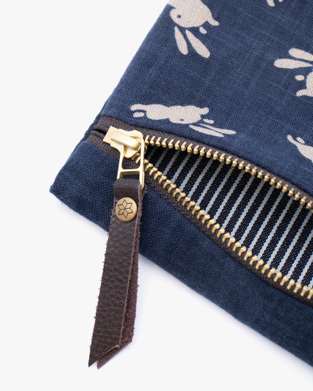 Kiriko Original Flat Small Zipper Pouch, Two Tone Indigo Usagi