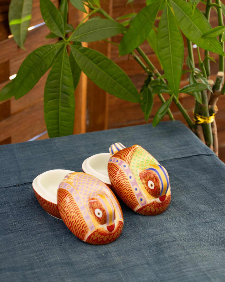 Kouraku Kiln Bowl with Lid, Oshidori, Male