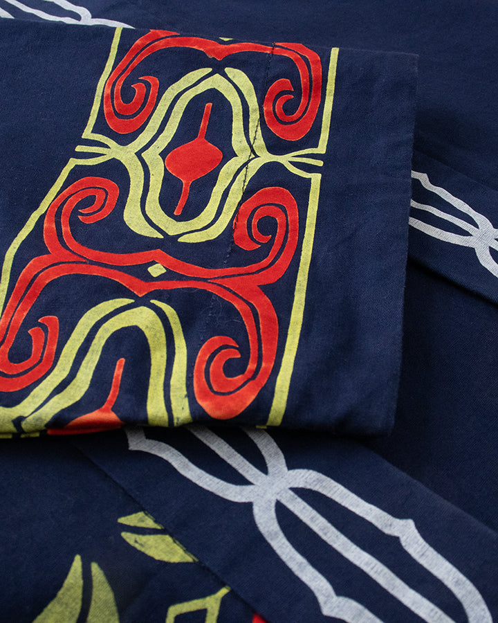 Vintage Ainu Jacket, Navy with Faded Red and Gold