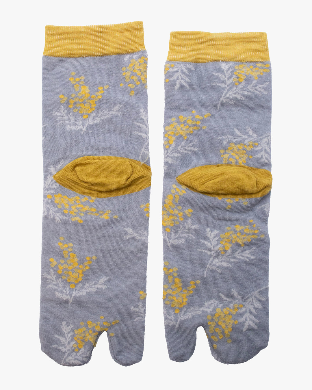Kurochiku, Tabi Socks, Crew, Gray with Yellow and White Flowers (S/M)
