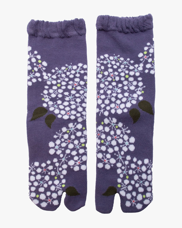 Kurochiku, Tabi Socks, Crew, Purple with White Flowers(S/M)