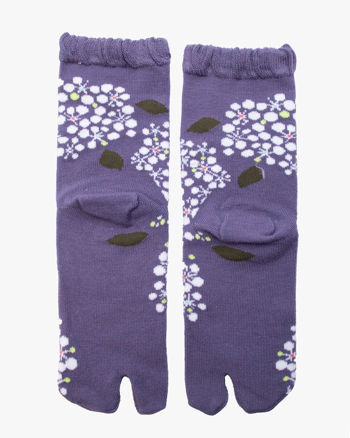 Kurochiku, Tabi Socks, Crew, Purple with White Flowers(S/M)