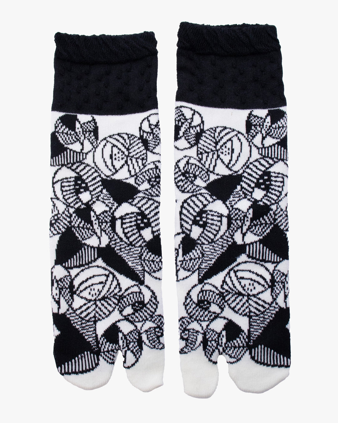 Kurochiku, Tabi Socks, Crew, White and Black Flowers (S/M)