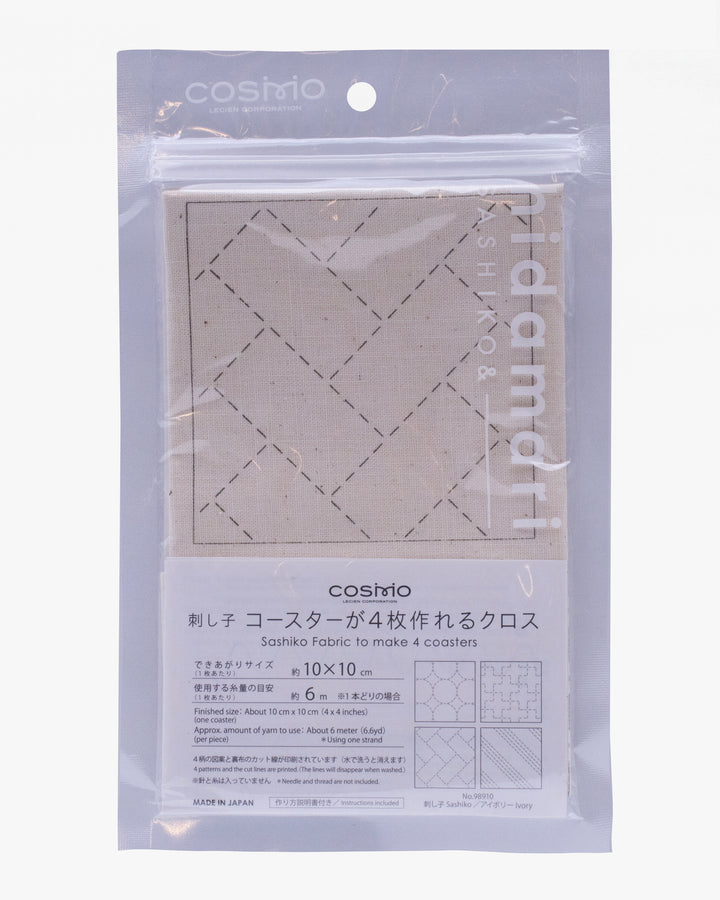 Nippon Chuko, Sashiko Fabric 4 Coaster Kit, Ivory, No.98910