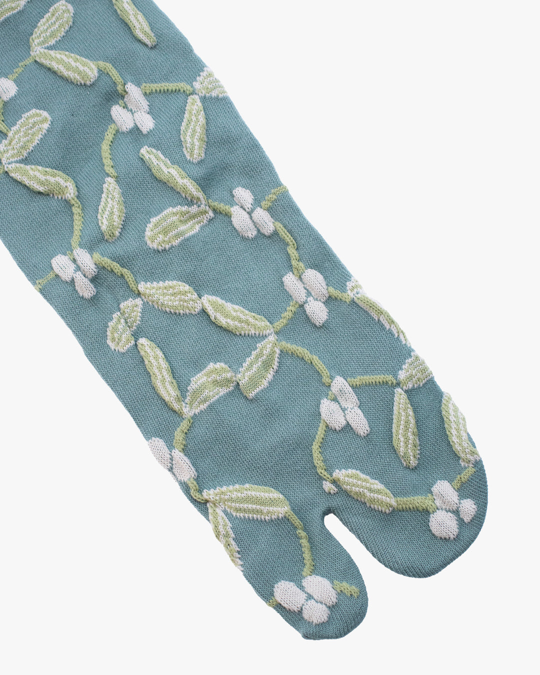 Kurochiku, Tabi Socks, Crew, Teal with Green Flowers (S/M)