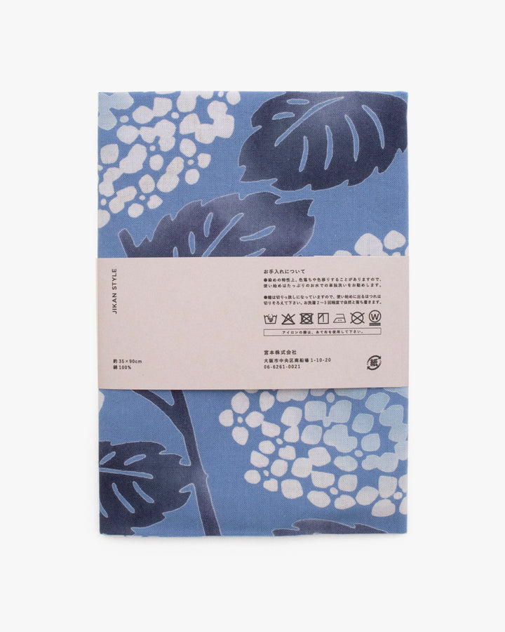 Tenugui, Chusen-Zome, Blue Hydrangea and Swallow