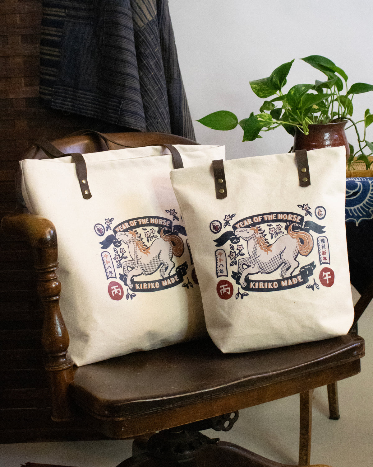 Canvas tote bag with Year of the Horse design by Kiriko Made