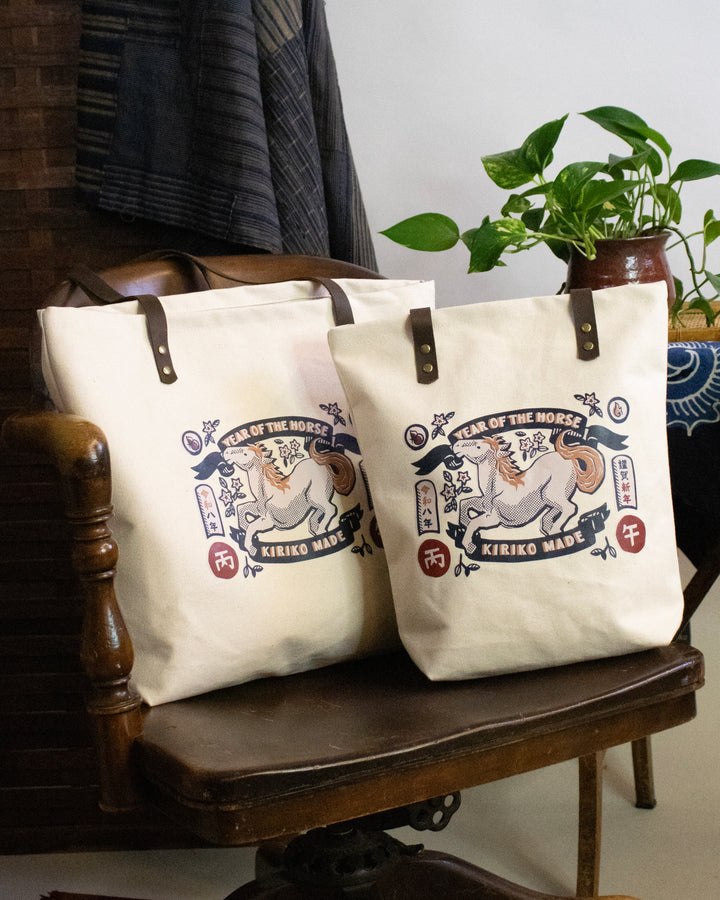 Canvas tote bag with Year of the Horse design by Kiriko Made