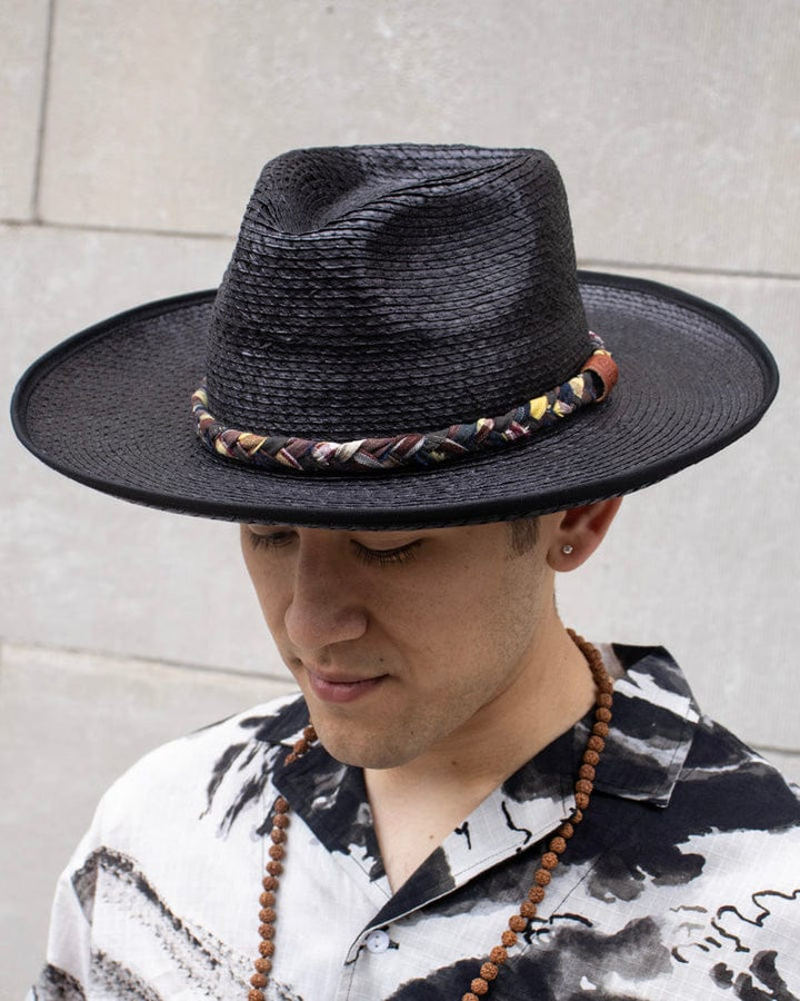 Kiriko Custom Panama Hat, Black, Brown and Yellow Shima Braided Band