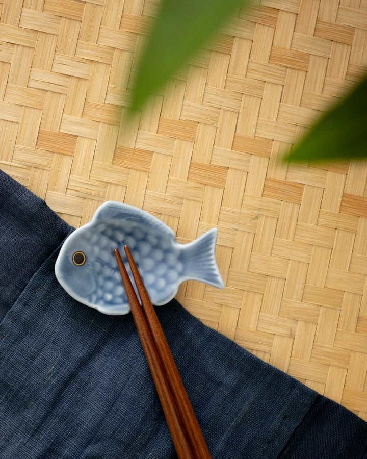 Kouraku Kiln Chopstick Rest, Dusty Blue Tai Fish