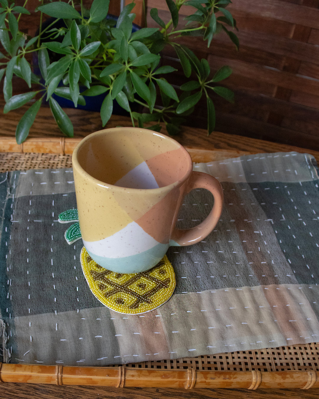 Coaster, Bisque, Beaded Water Pineapple