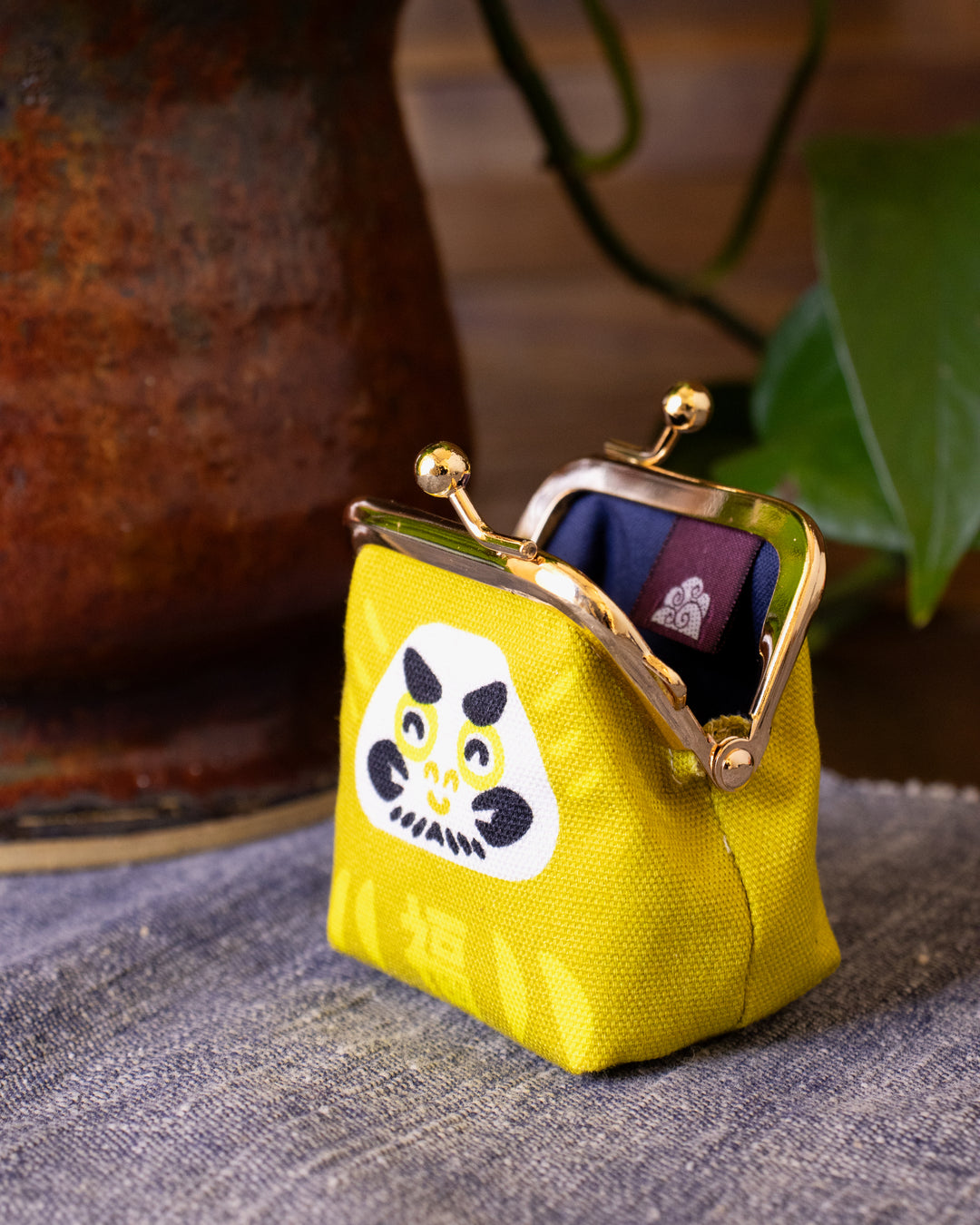 Wa Modern, Mini Coin Purse, Yellow Kaiun Daruma