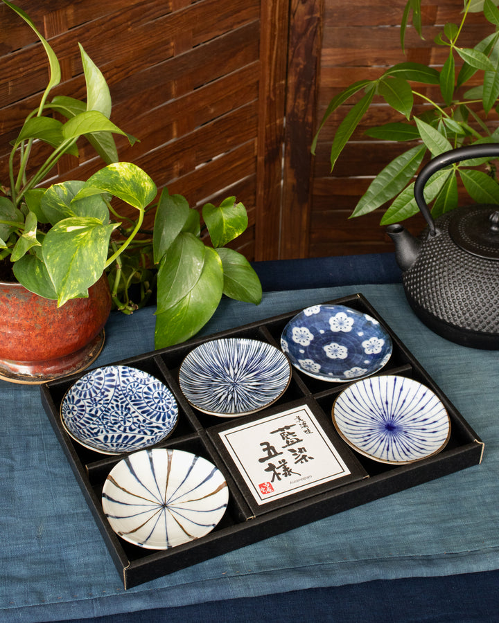 Plate, Ichiyama, Set of 5, Indigo, Small Round