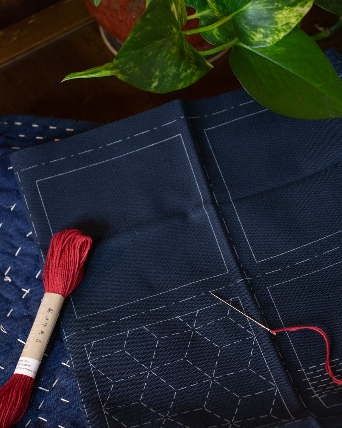 Nippon Chuko, Sashiko Fabric 4 Coaster Kit, Navy, No.98902