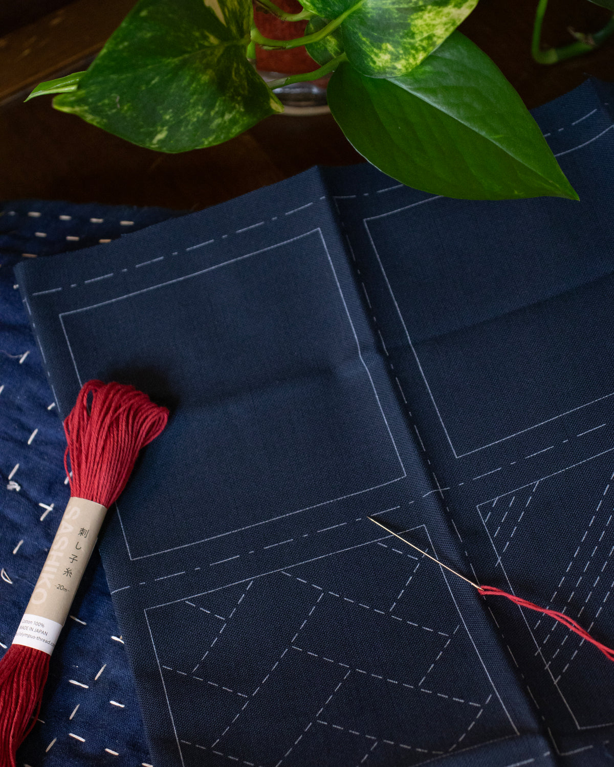 Nippon Chuko, Sashiko Fabric 4 Coaster Kit, Navy, No.98909