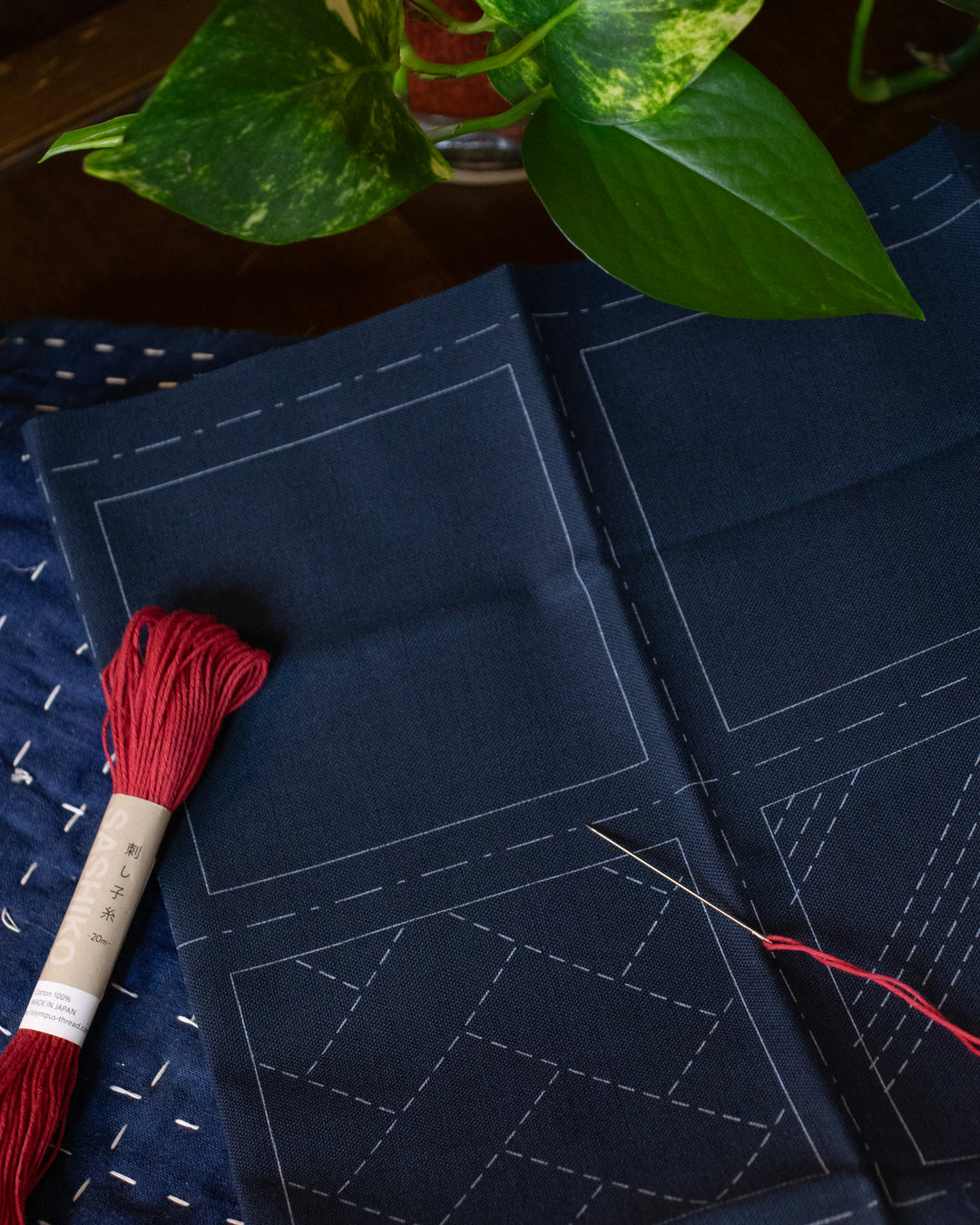 Nippon Chuko, Sashiko Fabric 4 Coaster Kit, Navy, No.98909