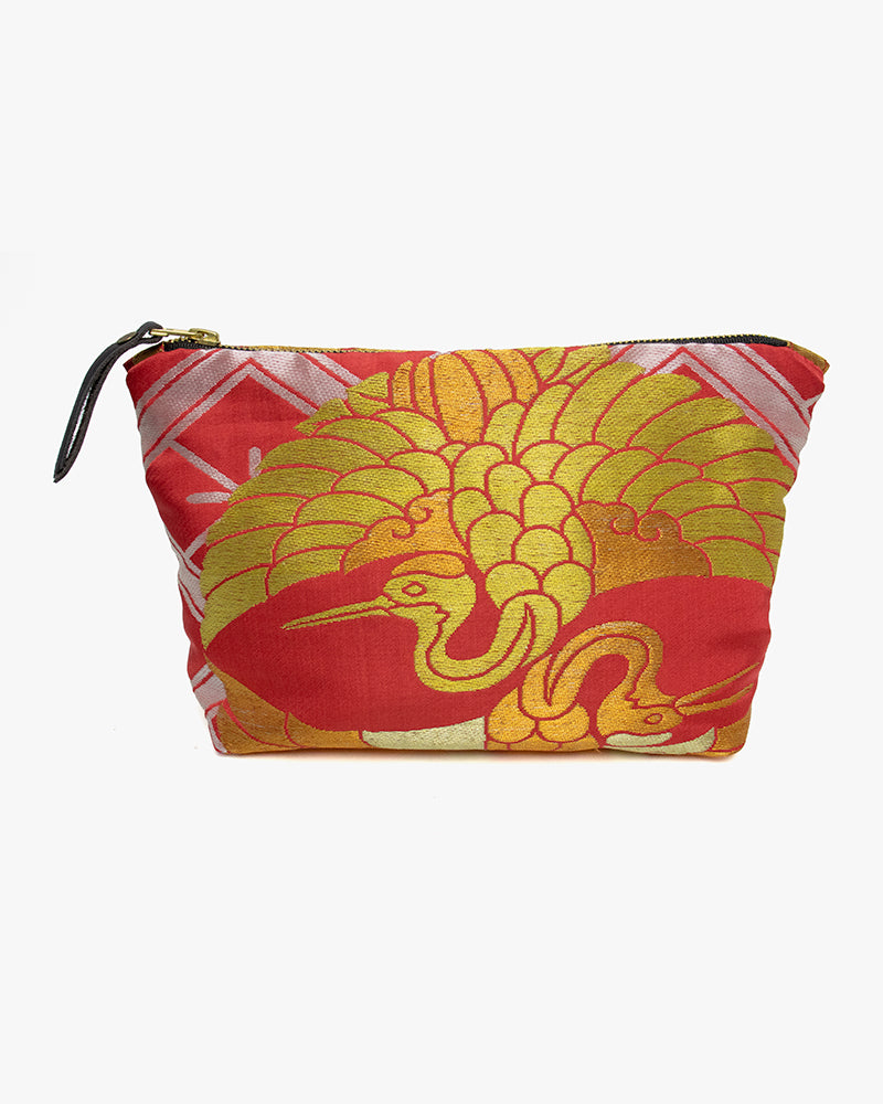 Kiriko Original Obi Stand-Up Pouch, Red with Gold Cranes