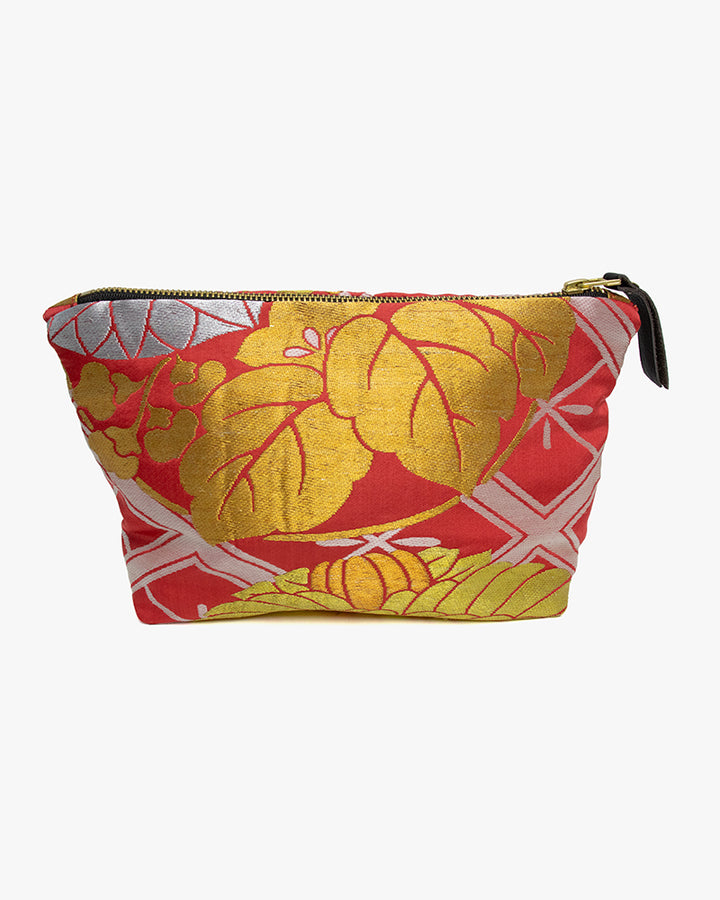 Kiriko Original Obi Stand-Up Pouch, Red with Gold Cranes