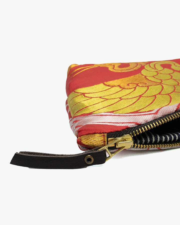 Kiriko Original Obi Stand-Up Pouch, Red with Gold Cranes