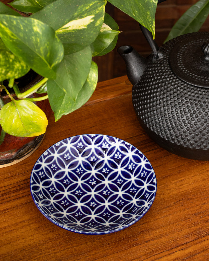 Plate, Ichiyama, Set of 5, Indigo Edo Komon, Large Round