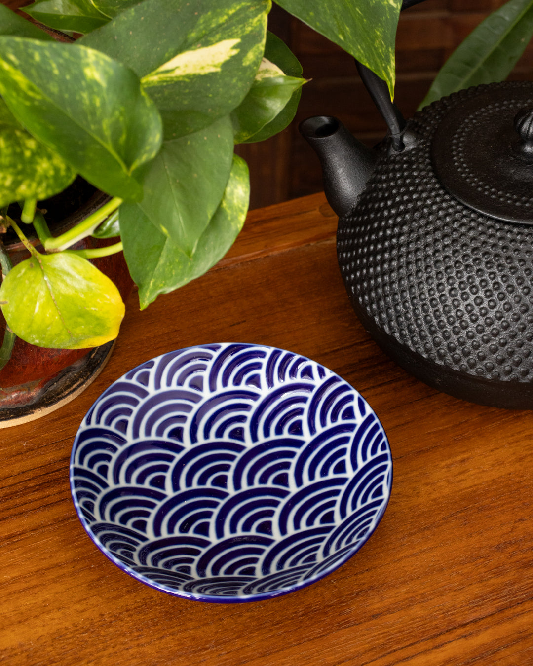 Plate, Ichiyama, Set of 5, Indigo Edo Komon, Large Round