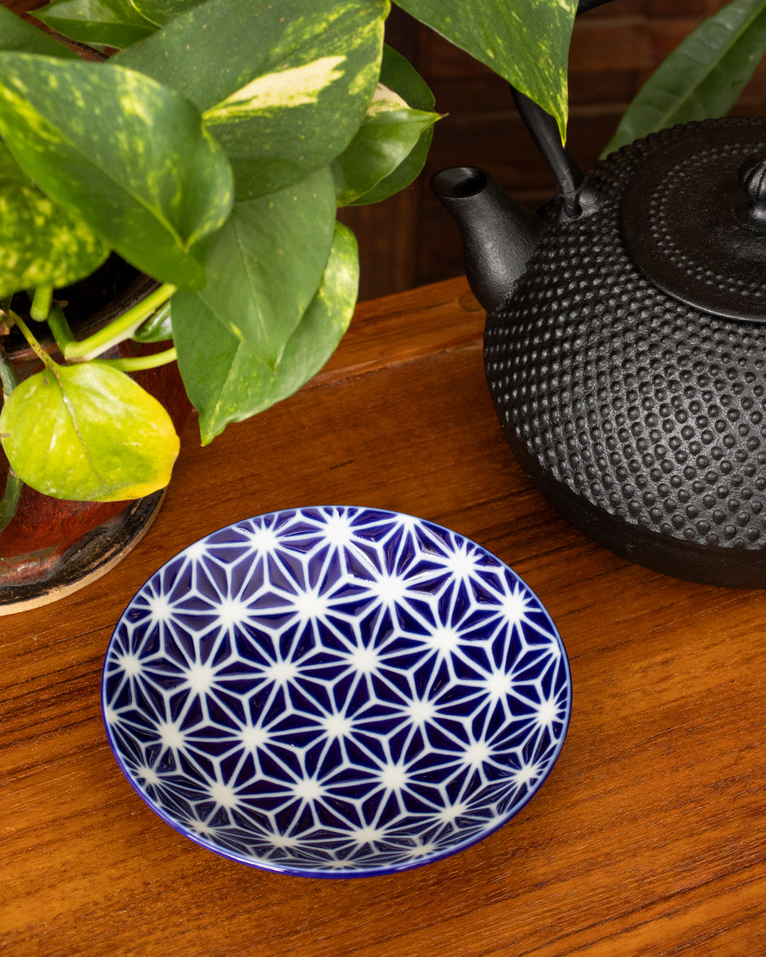 Plate, Ichiyama, Set of 5, Indigo Edo Komon, Large Round