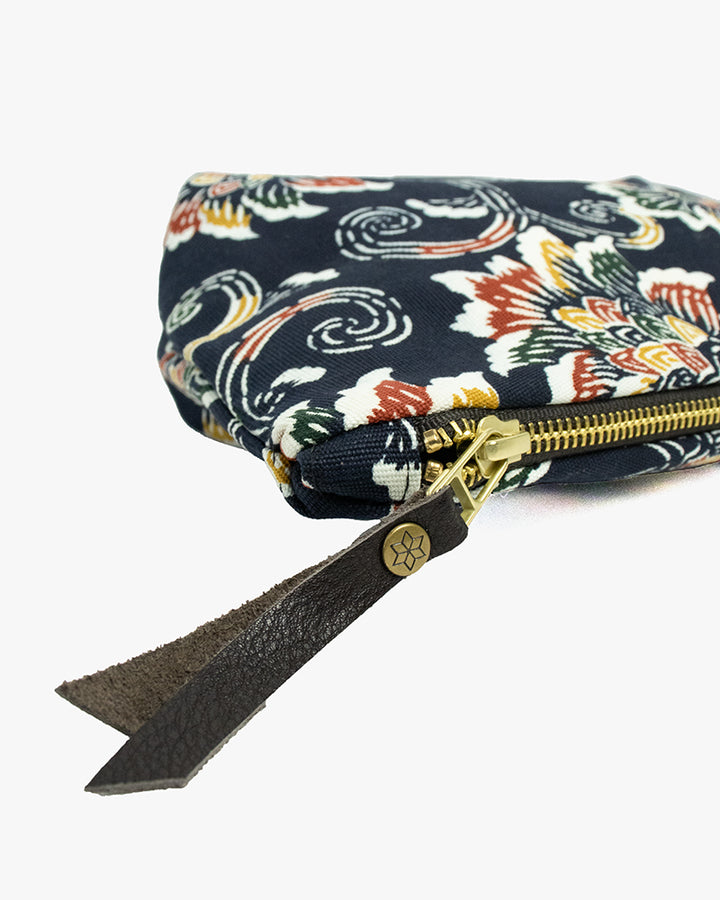 Kiriko Original Obi Stand-Up Pouch, Indigo with Floral Pattern