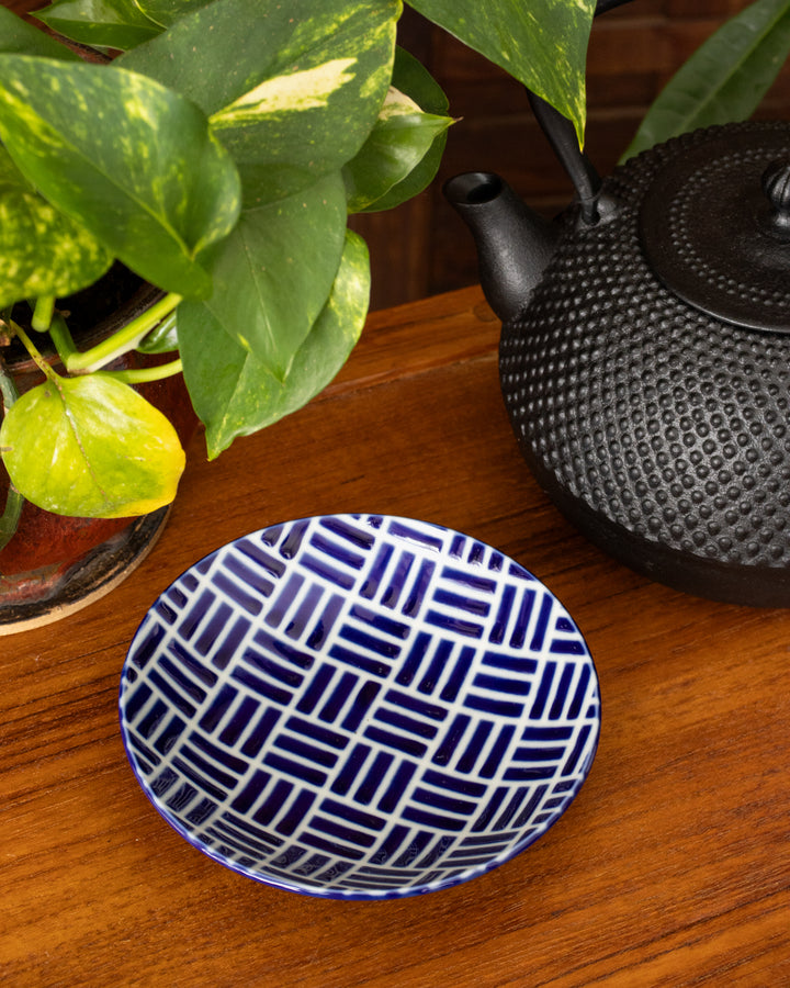 Plate, Ichiyama, Set of 5, Indigo Edo Komon, Large Round