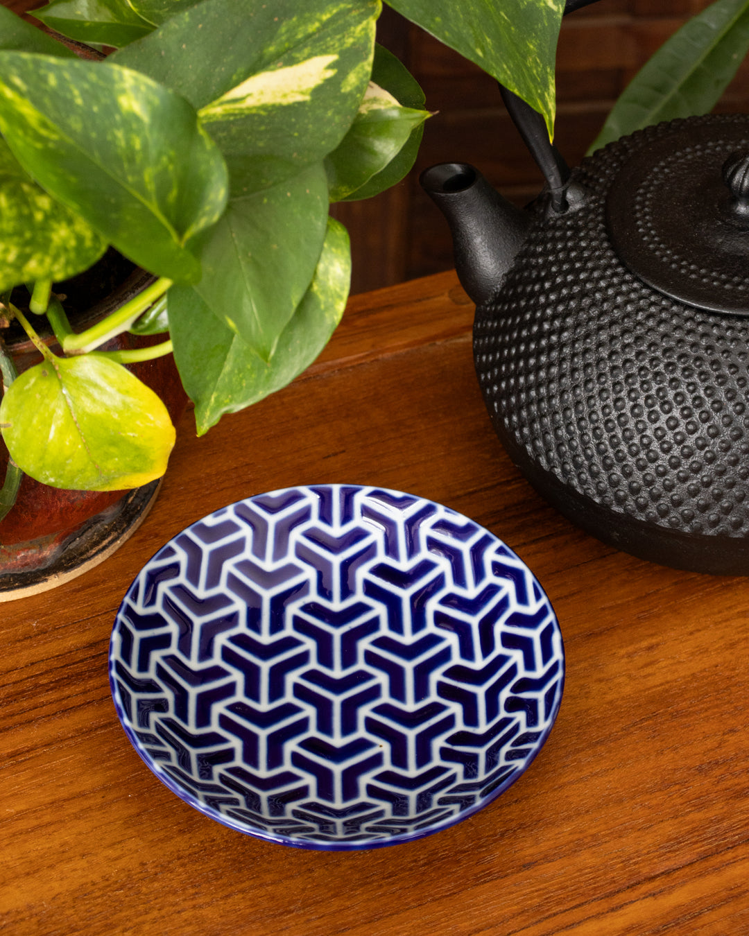 Plate, Ichiyama, Set of 5, Indigo Edo Komon, Large Round