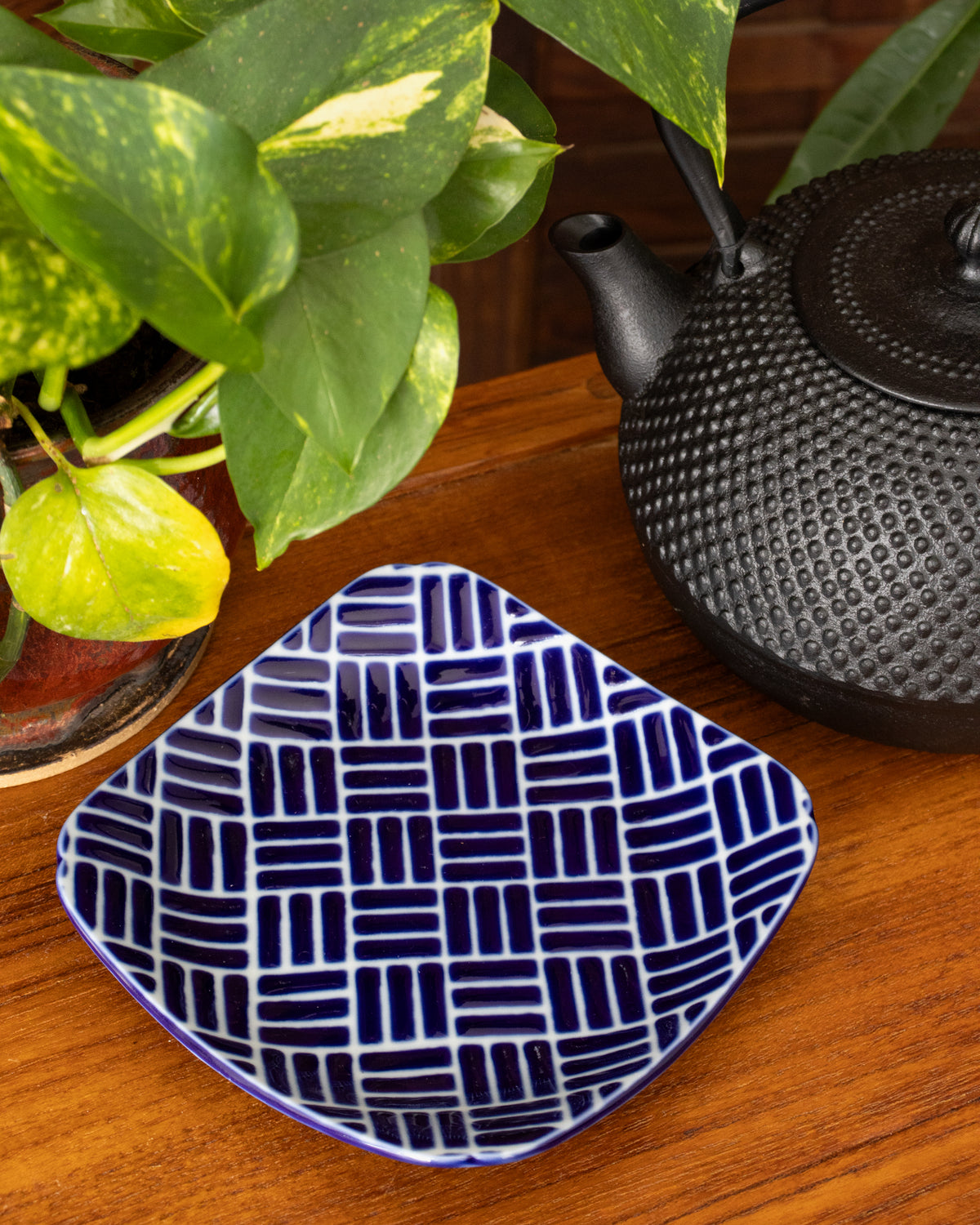 Plate, Ichiyama, Indigo Edo Komon, Large Square, Various Styles