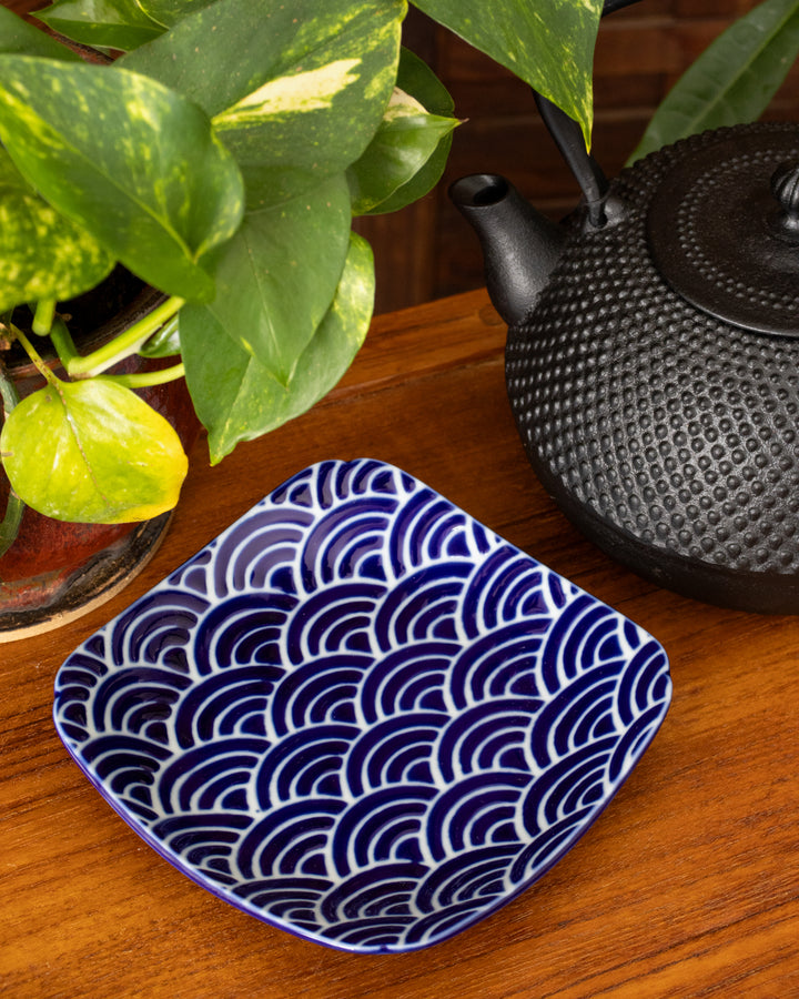 Plate, Ichiyama, Set of 5, Indigo Edo Komon, Large Square