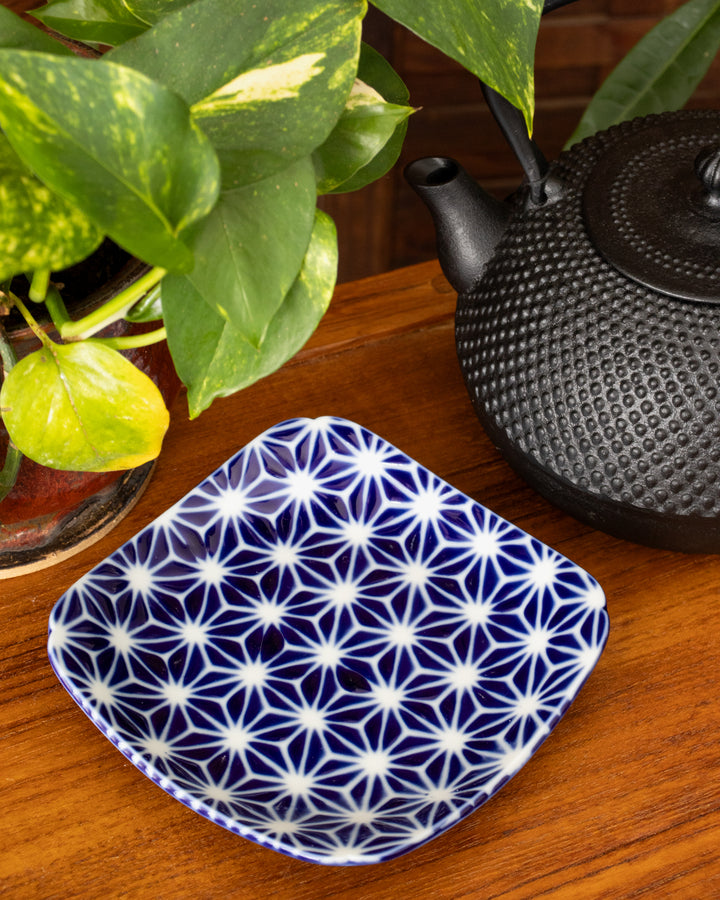 Plate, Ichiyama, Indigo Edo Komon, Large Square, Various Styles