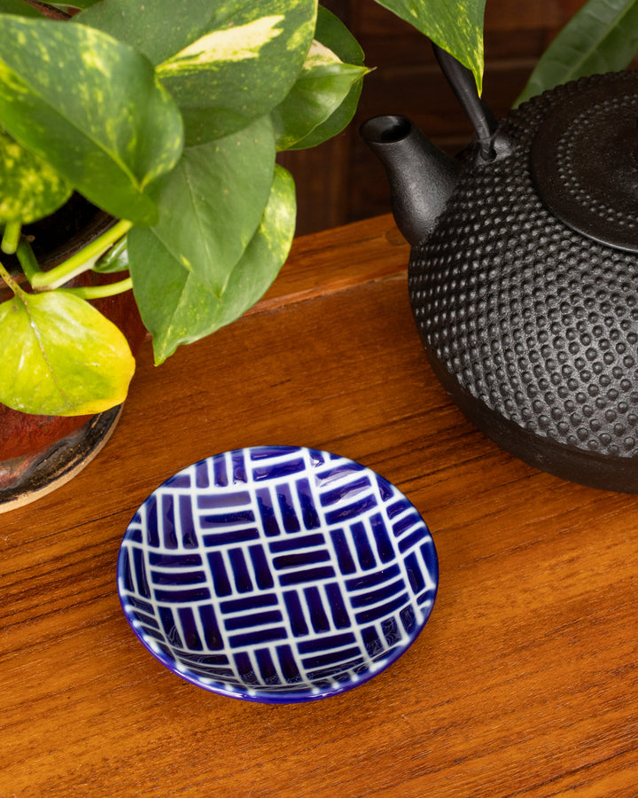 Plate, Ichiyama, Set of 5, Indigo Edo Komon, Small Round