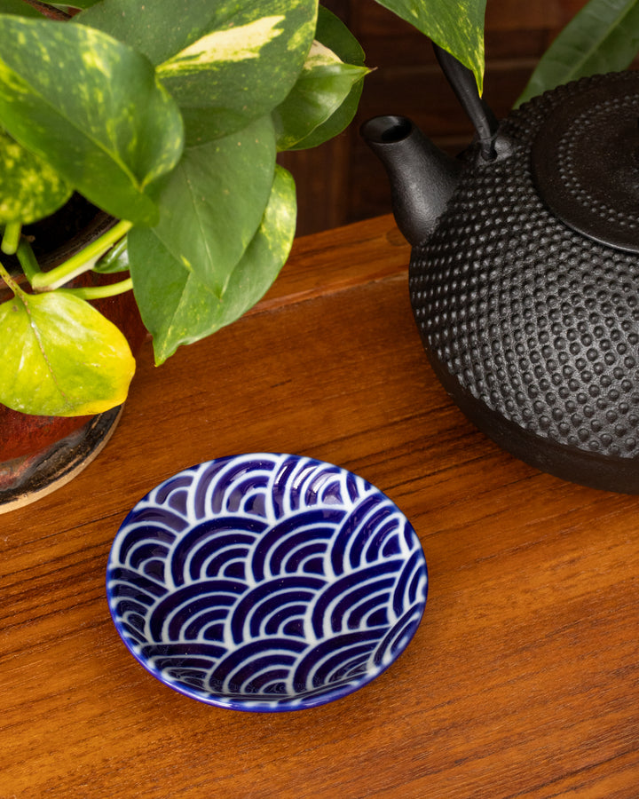 Plate, Ichiyama, Set of 5, Indigo Edo Komon, Small Round