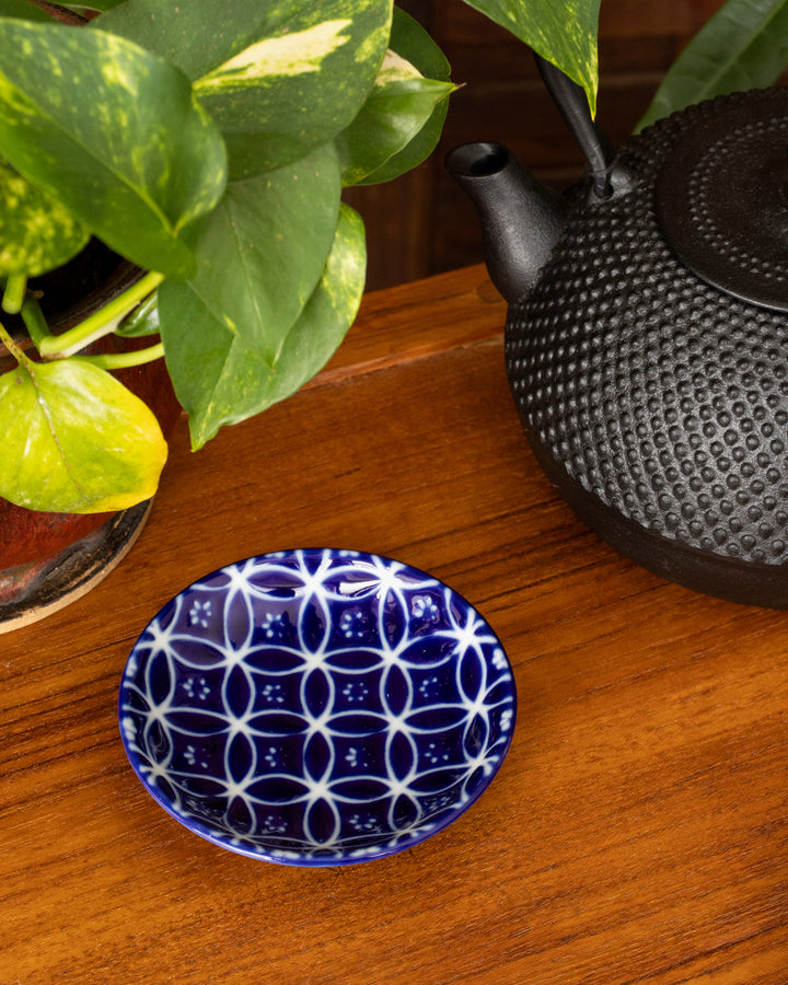 Plate, Ichiyama, Set of 5, Indigo Edo Komon, Small Round
