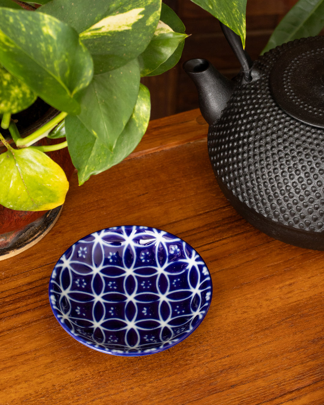 Plate, Ichiyama, Set of 5, Indigo Edo Komon, Small Round
