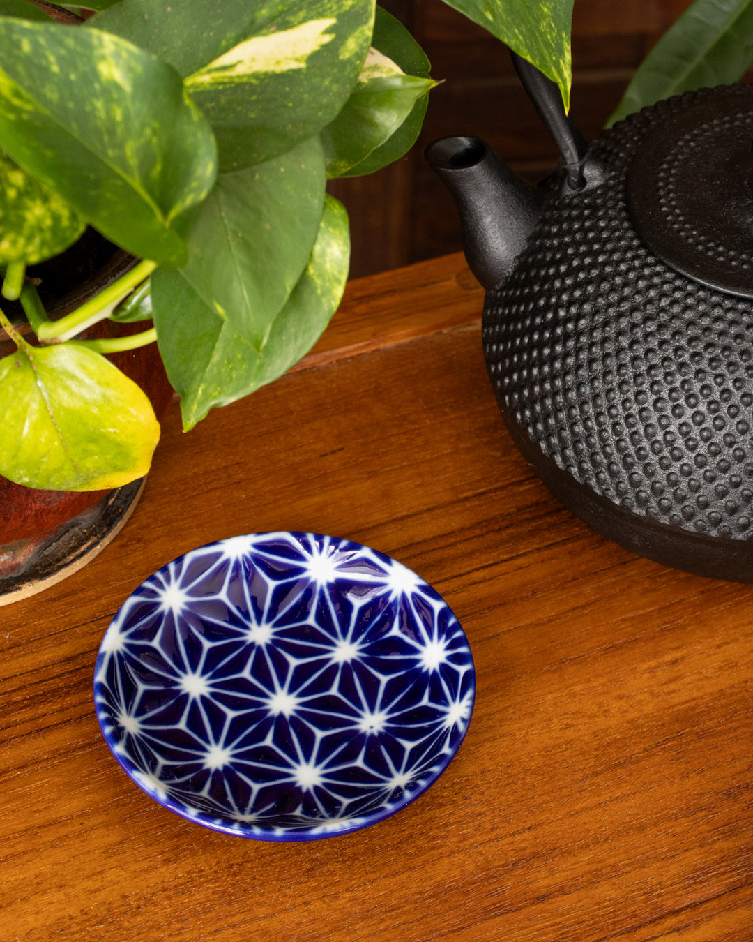 Plate, Ichiyama, Set of 5, Indigo Edo Komon, Small Round