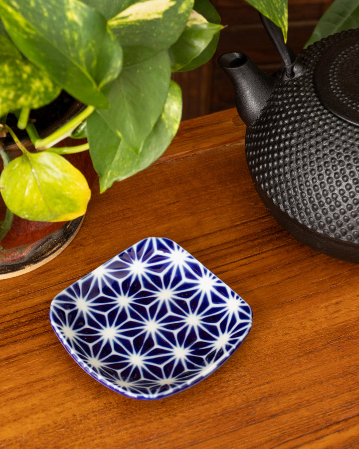 Plate, Ichiyama, Set of 5, Indigo Edo Komon, Small Square